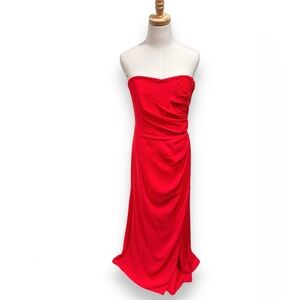 Monique Lhuillier Elegant Red Floral Embroidered Strapless Evening Gown Dress 12